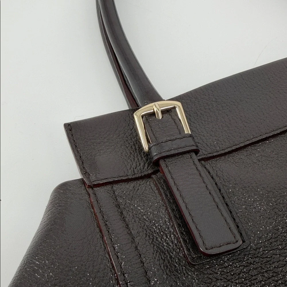 KATE SPADE Dark Chocolate Brown Pebble Leather Shimmer Shoulder Bag